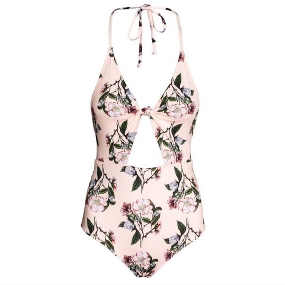 H&M Pink Floral Cutout Halter One Piece Swimsuit - Picture 2 of 8
